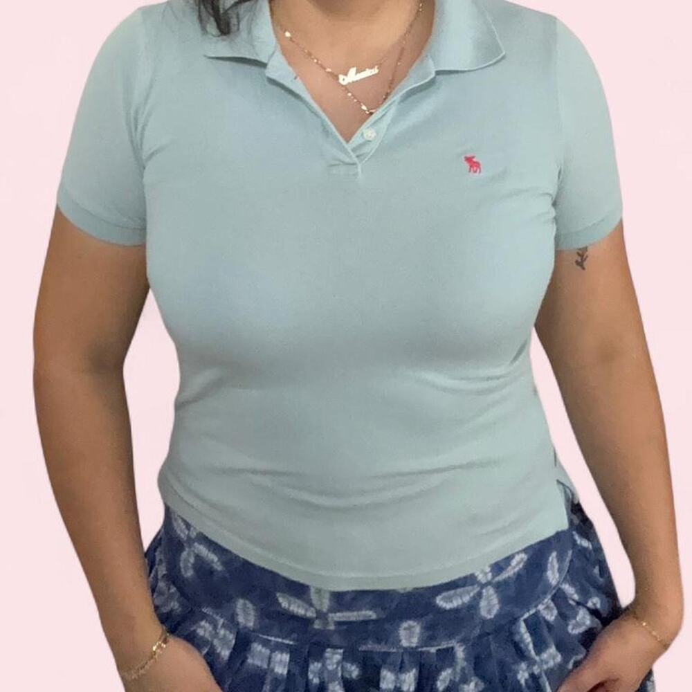 Abercrombie & Fitch Size L Blue Polo Y2K Era 2000s Preppy Coastal Surfer Womens